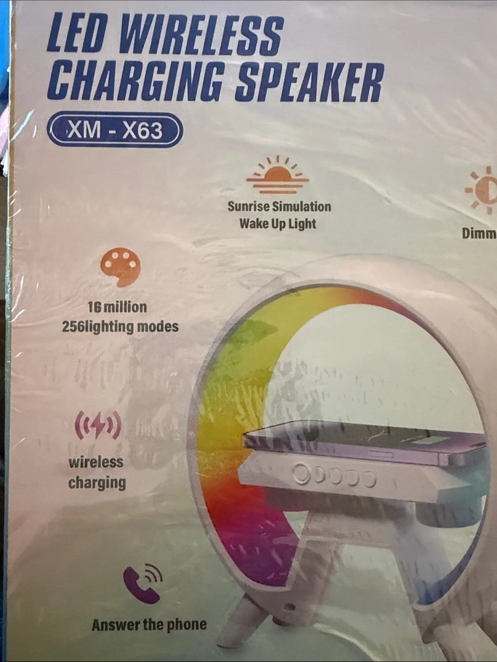 LED Wireless Charging Speaker XM - X63 in White with Rainbow Accent